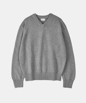 코튼 브이넥 니트 멜란지 그레이