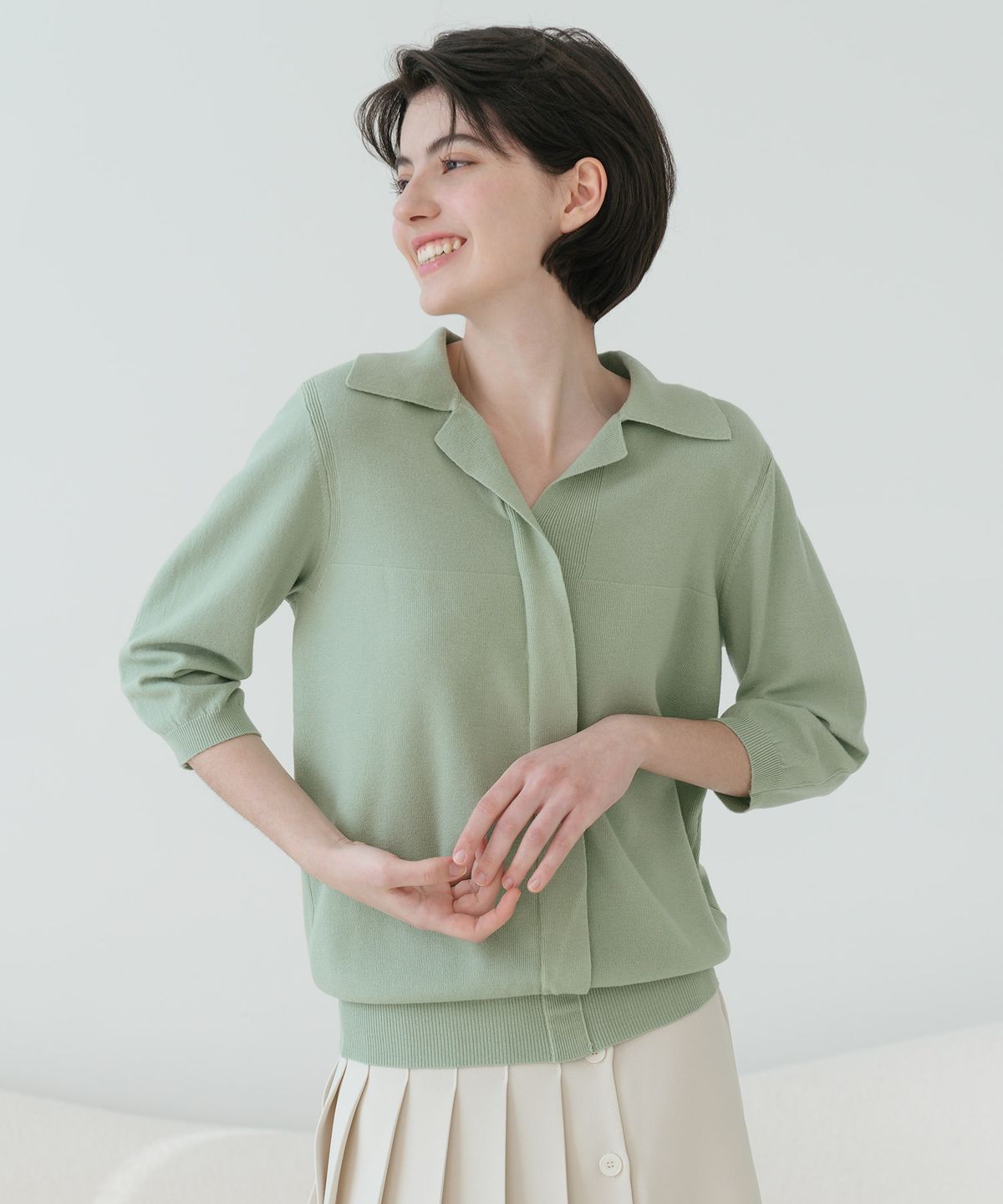 바스카라(VASCARA) V Open Collar Neck Capri Knitwear (5colors)