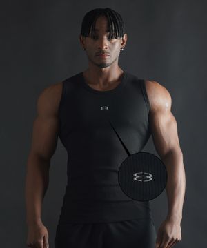 머슬핏 심볼 로고 슬리브리스 - 블랙