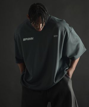 오버핏 럭비 저지 숏 슬리브 - 차콜그린