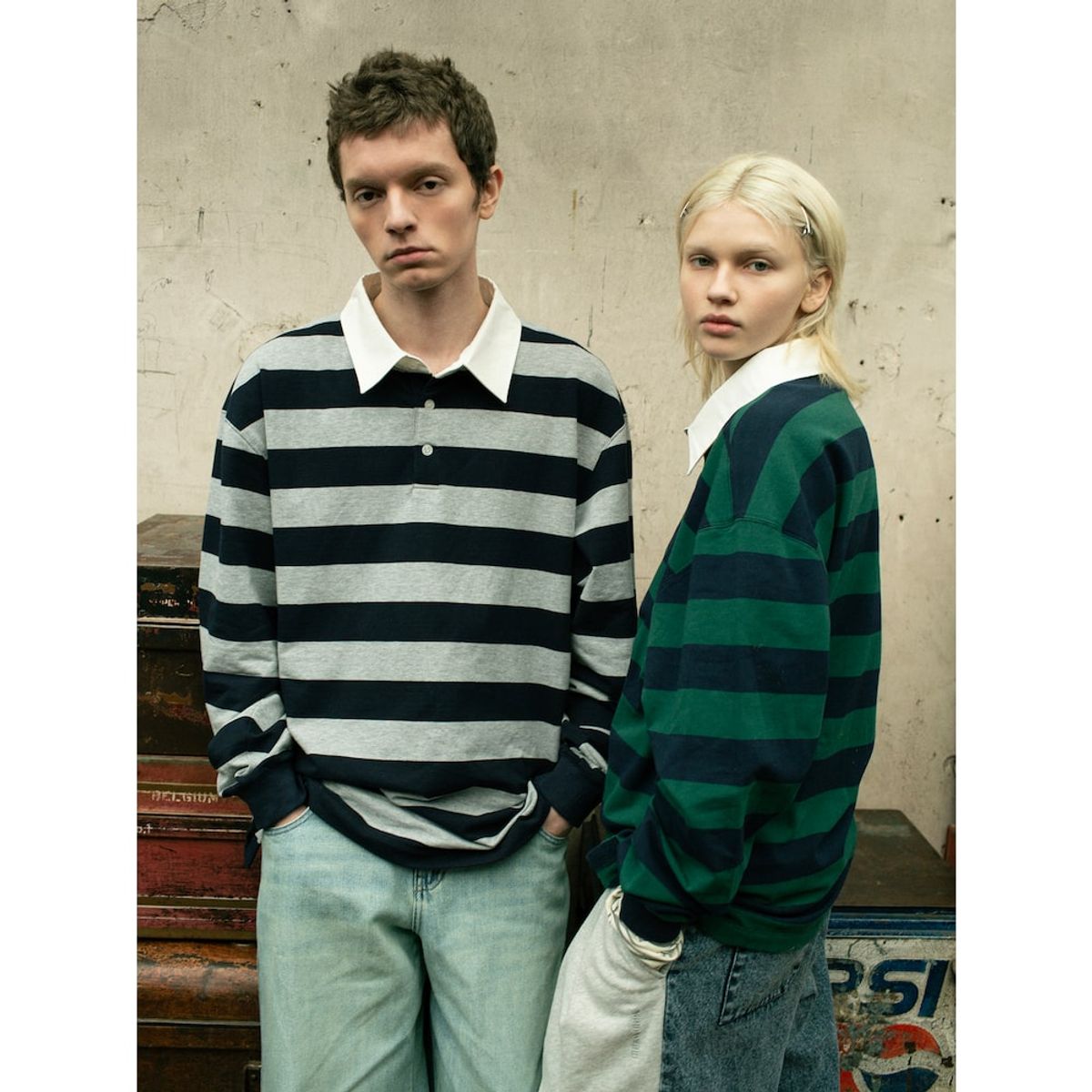 샌드 사운드(SAND SOUND) Bold Stripe Long Sleeve Polo TShirt  Green