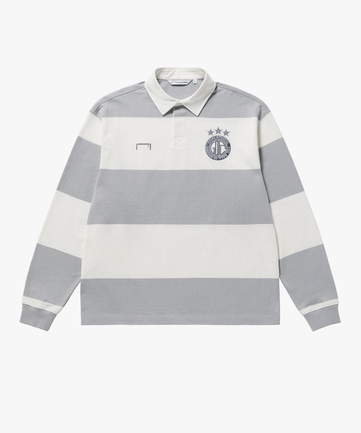 골스튜디오(GOALSTUDIO) FC STRIPE LONG SLEEVE POLO SHIRT-LIGHT GREY