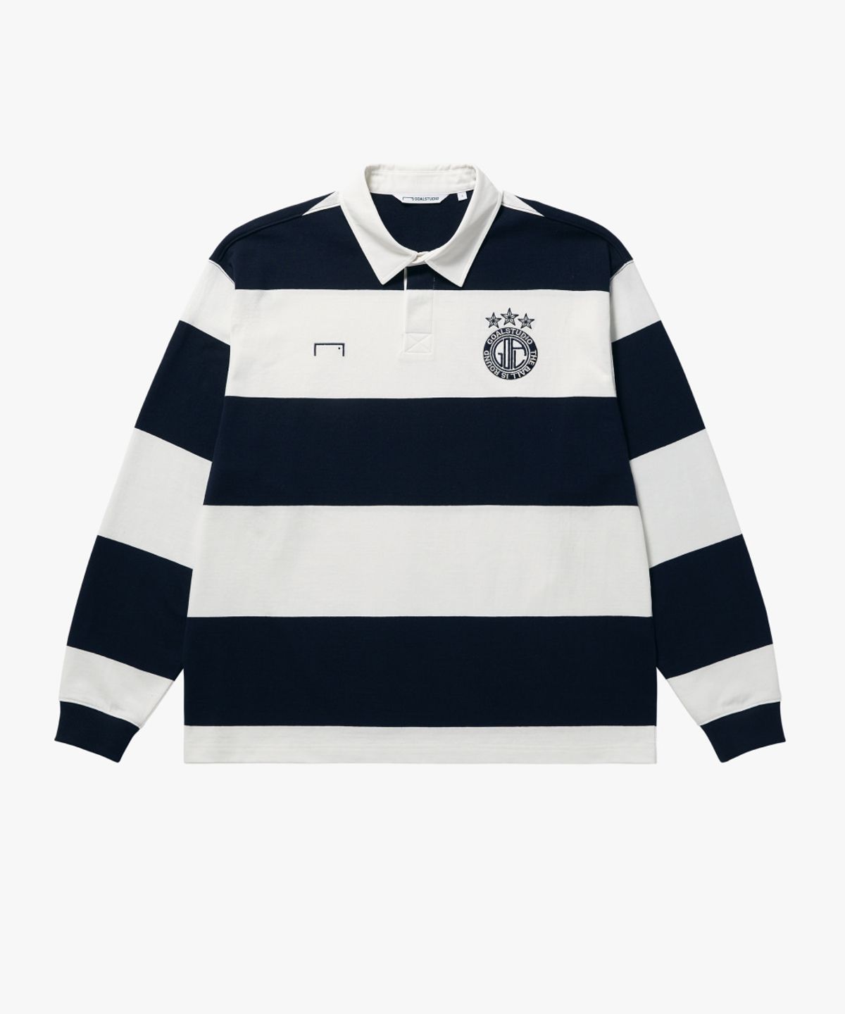 골스튜디오(GOALSTUDIO) FC STRIPE LONG SLEEVE POLO SHIRT-NAVY