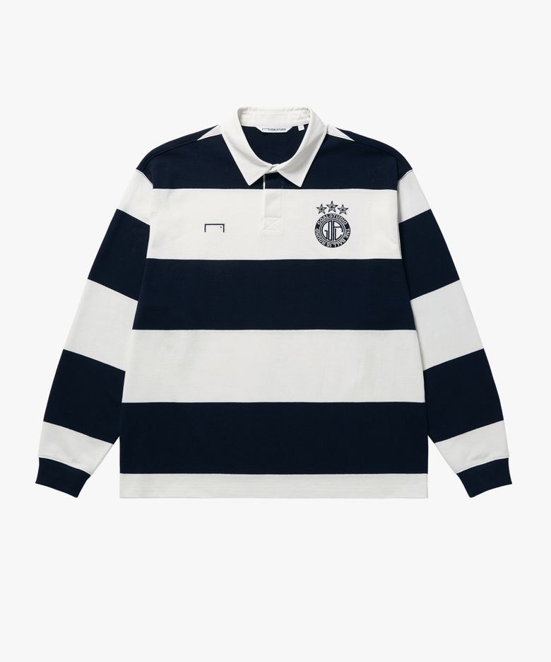 FC STRIPE LONG SLEEVE POLO SHIRT-NAVY