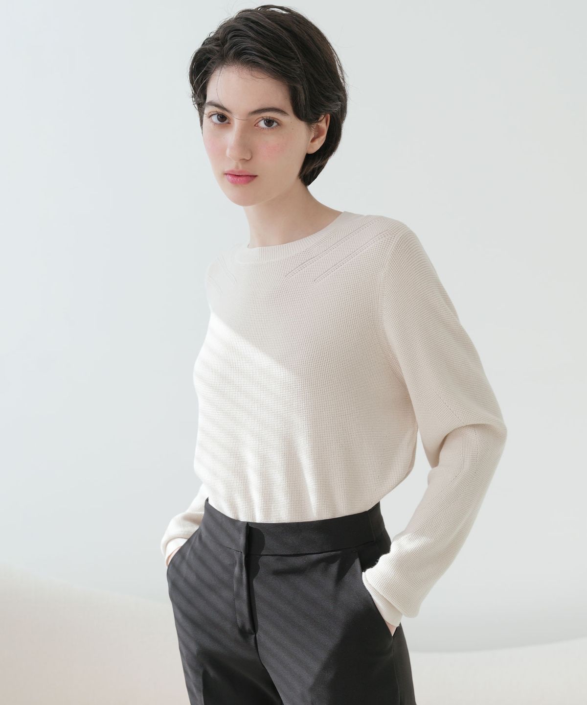바스카라(VASCARA) Round Neck Long Sleeve Waffle knitwear (4colors)