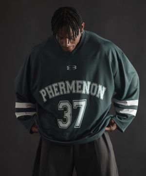 오버핏 럭비 저지 롱 슬리브 - 차콜그린