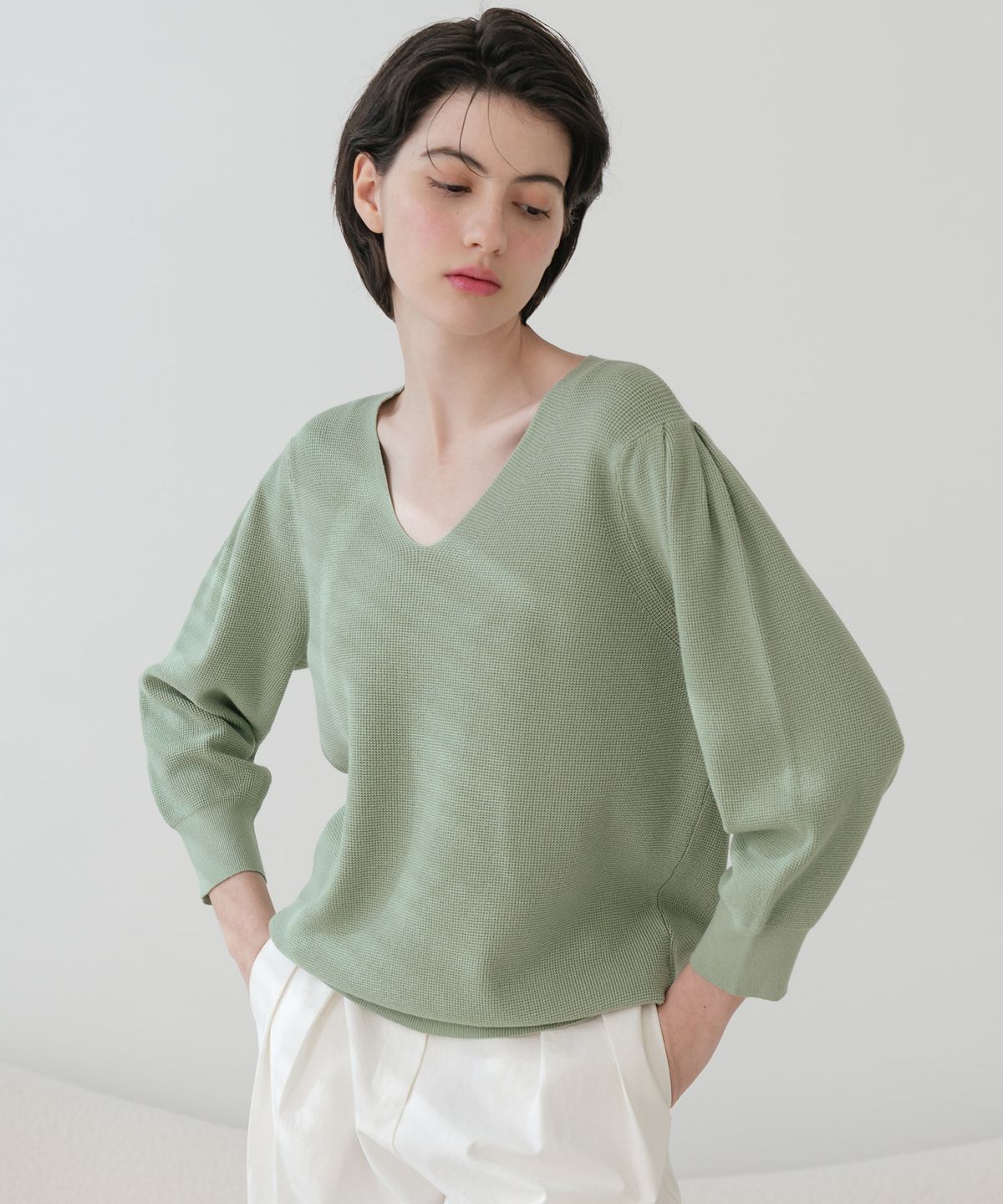 바스카라(VASCARA) Drop Puff V Neck Capri Knitwear (5colors)