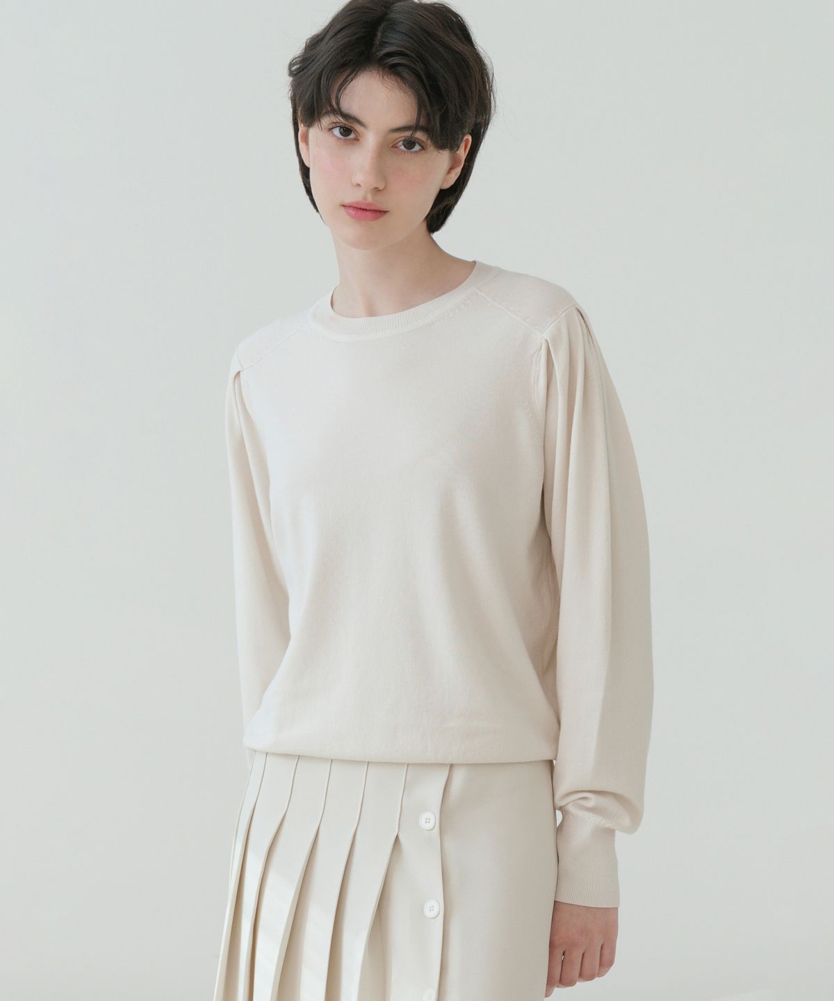 바스카라(VASCARA) Puff Shoulder Round Neck Long Sleeve Knitwear (4colors)