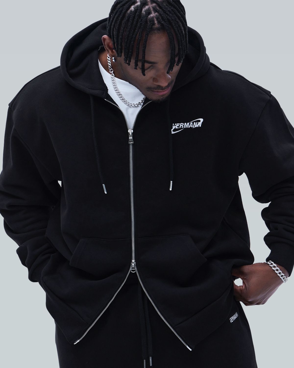 베르만 어패럴(VERMANN APPAREL) 아크로고 오버핏 후드집업 3color