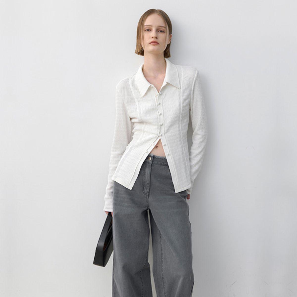 아틀리에 나인(ATELIER NAIN) WRINKLE SLIM JERSEY BLOUSE(BL-4295)