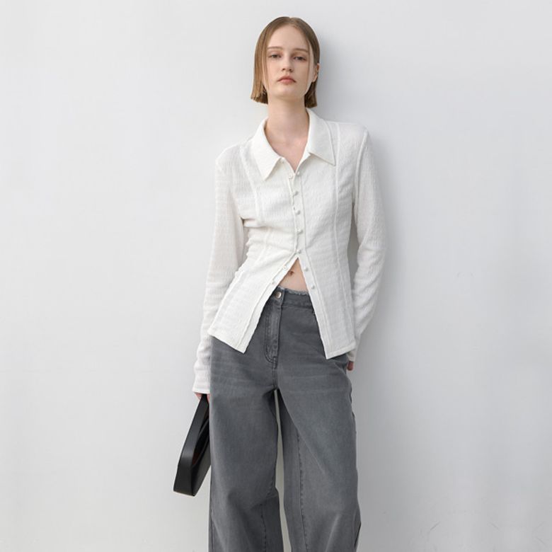 WRINKLE SLIM JERSEY BLOUSE(BL-4295)
