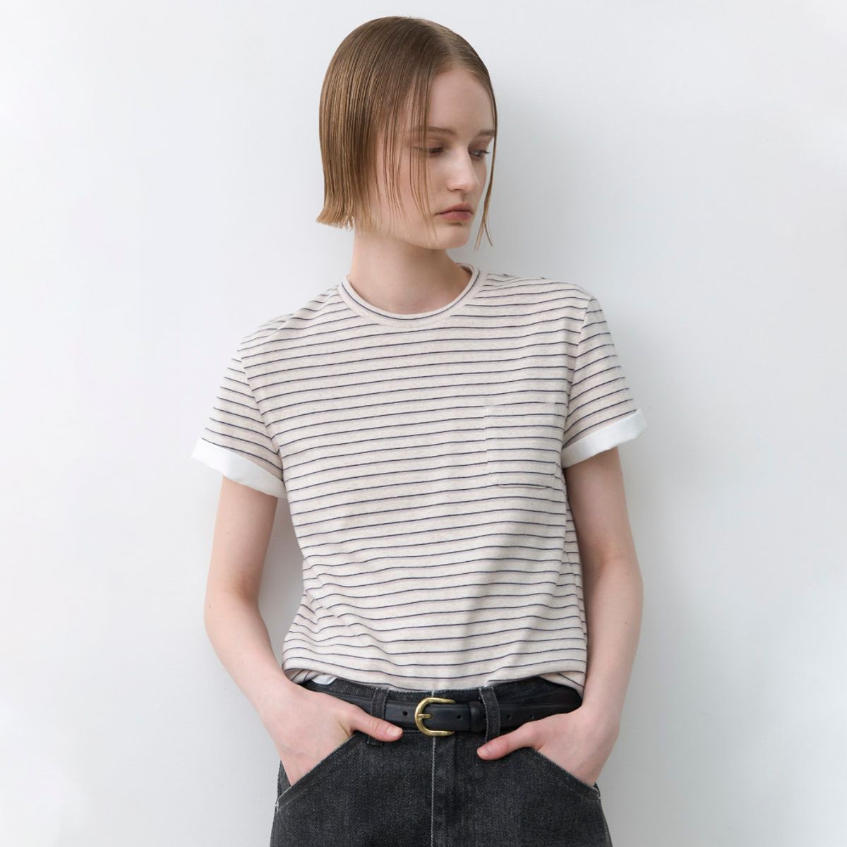 아틀리에 나인(ATELIER NAIN) STRIPE POCKET SLIM TEE(T-6992)