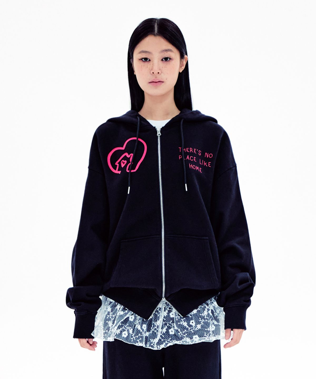 유희(YOUHEE) HOME GRAPHIC HOOD ZIP-UP BLACK