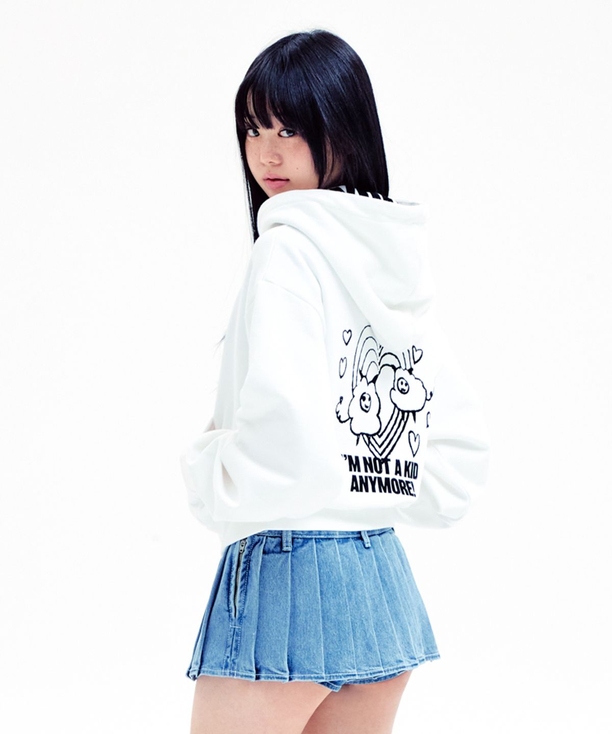 유희(YOUHEE) GRAPHIC DETAILED HOOD ZIP-UP WHITE
