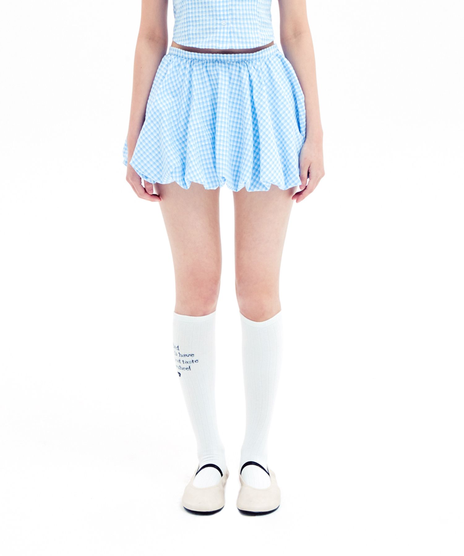 ★YOUHEE★BALLOON MINI SKIRT【送料0/関税0】 MUSINSA | YOUHEE CHECK BALLOON MINI SKIRT LIGHT BLUE