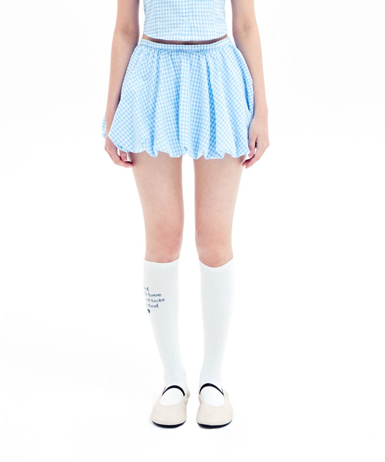 CHECK BALLOON MINI SKIRT LIGHT BLUE