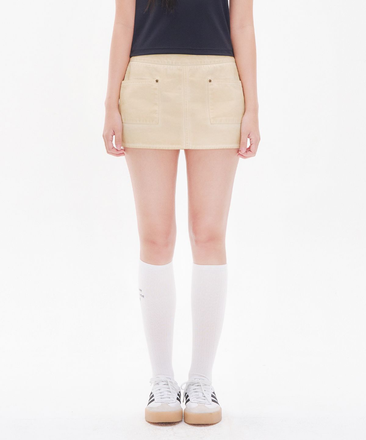 유희(YOUHEE) COTTON POCKET MINI SKIRTS BEIGE