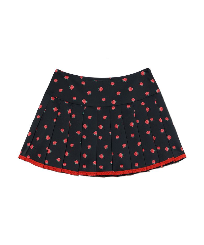 FLOWER PLEATS LACE SKIRT BLACK
