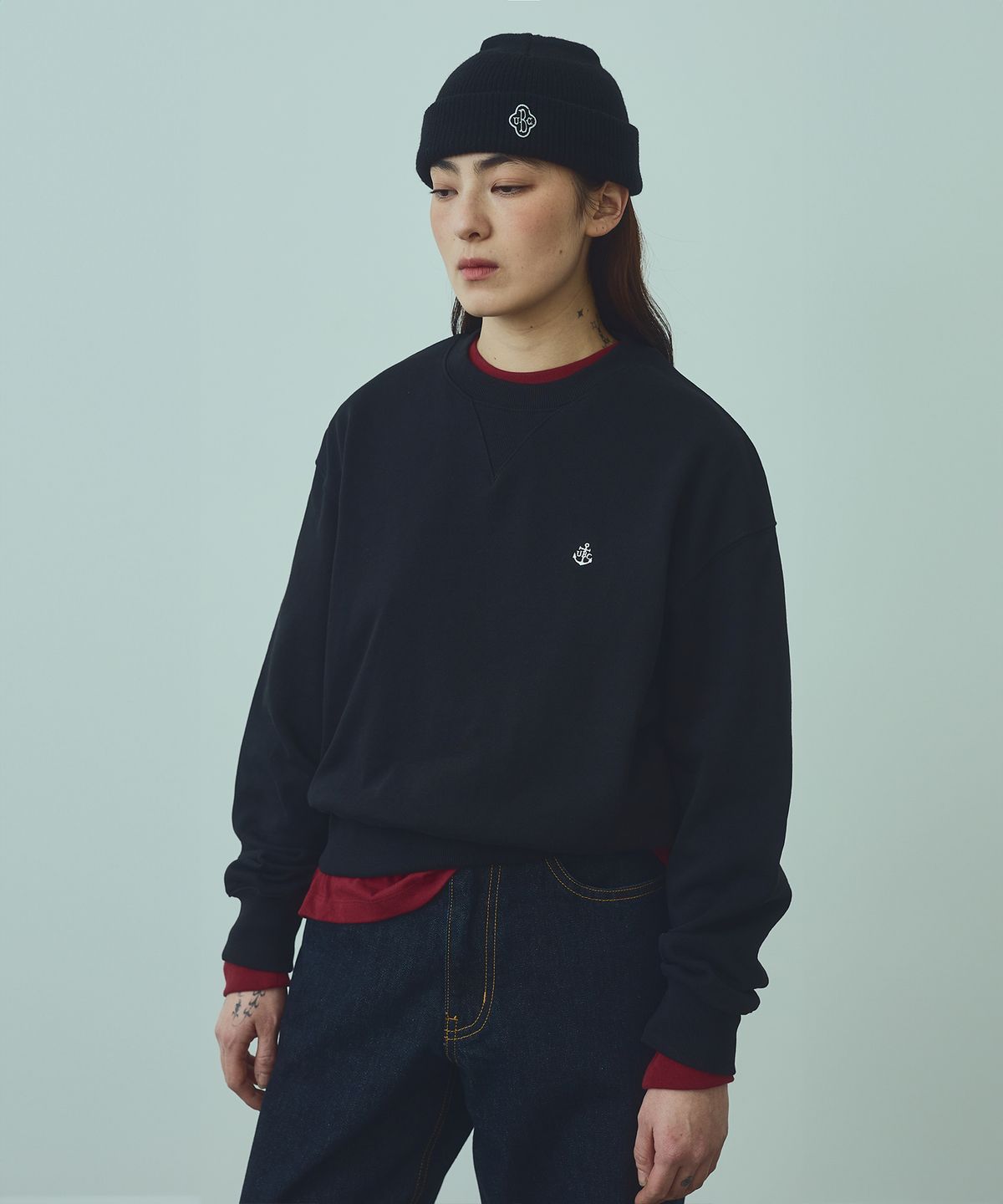 유니폼브릿지(UNIFORM BRIDGE) anchor sweatshirt(womens) black