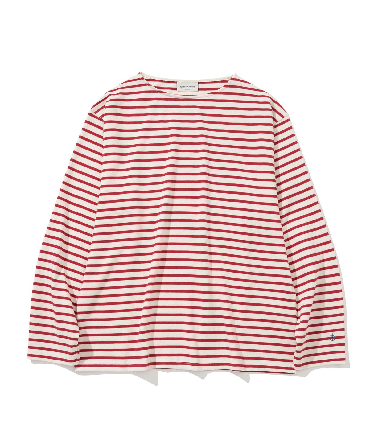 유니폼브릿지(UNIFORM BRIDGE) stripe boat neck naval l/s tee red