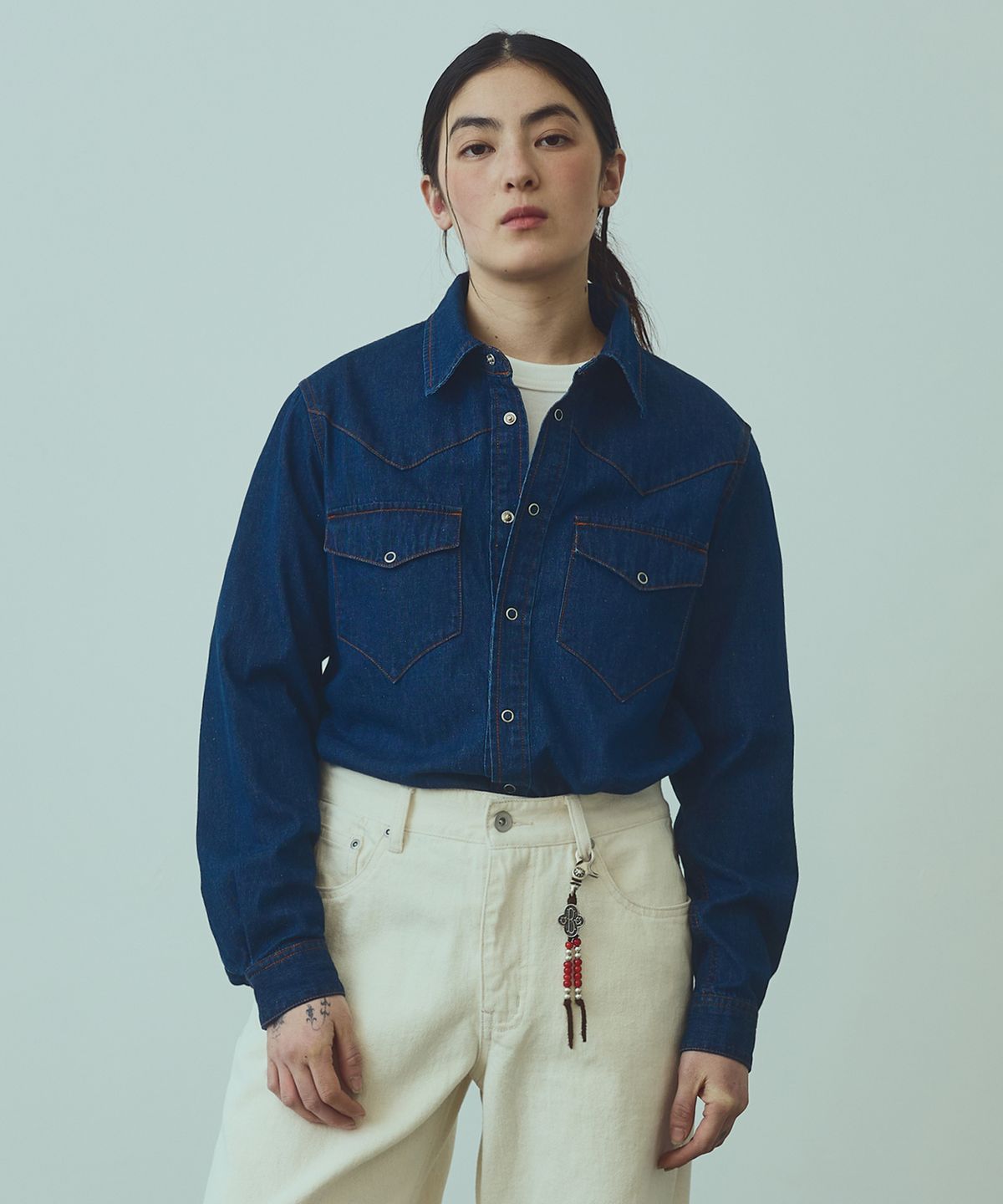 유니폼브릿지(UNIFORM BRIDGE) western denim shirt 6oz(womens) indigo one washed