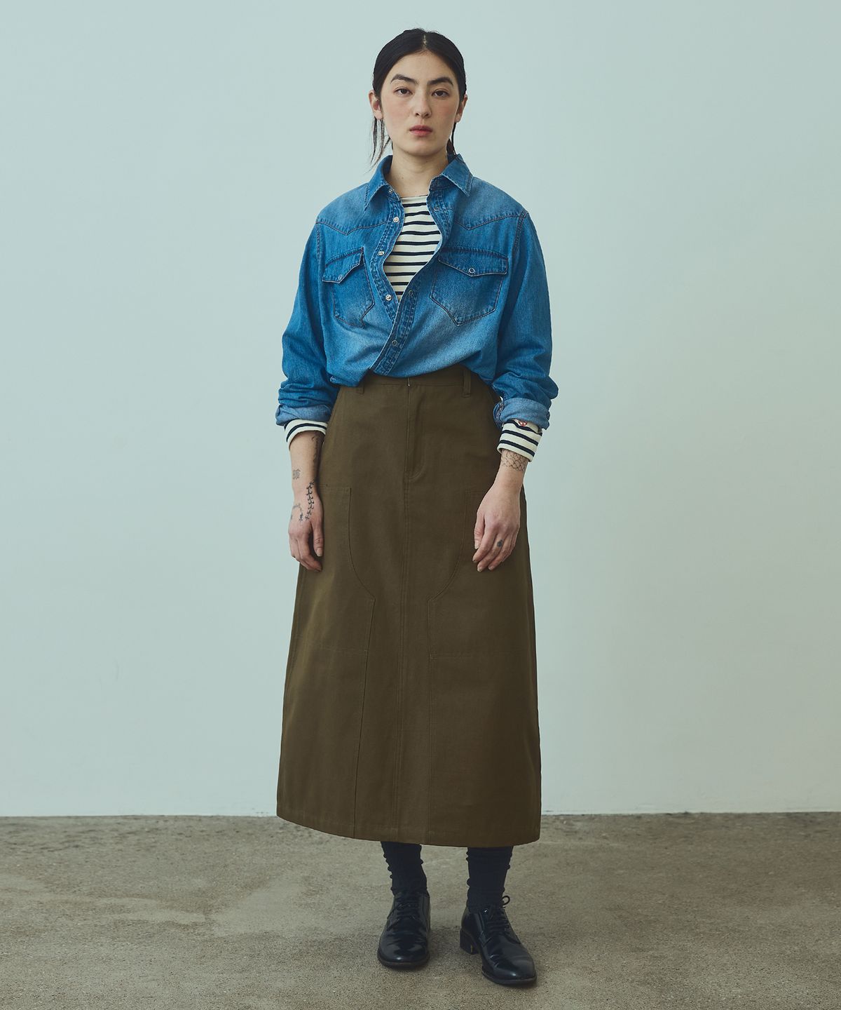 유니폼브릿지(UNIFORM BRIDGE) western denim shirt 6oz(womens) light indigo