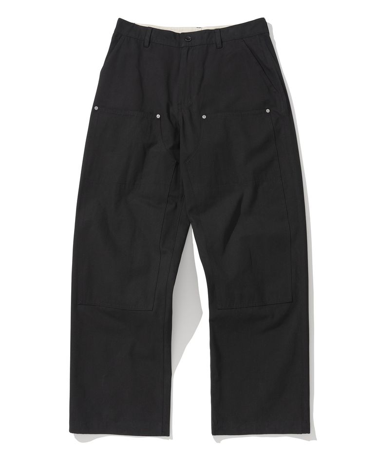 double knee cotton pants black