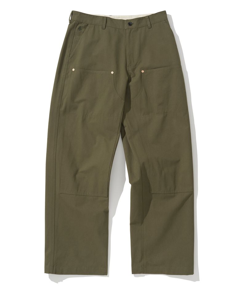 double knee cotton pants olive