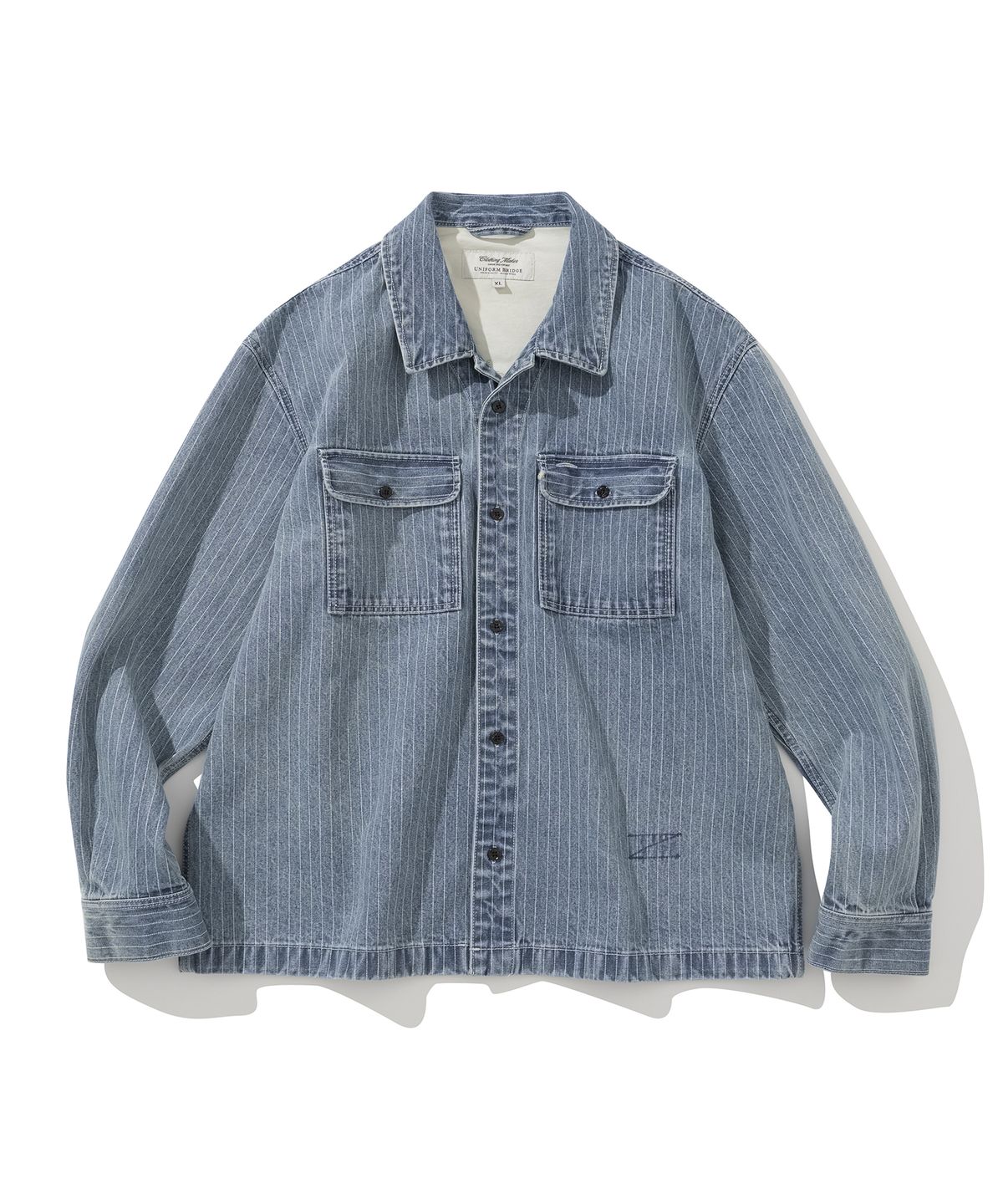 유니폼브릿지(UNIFORM BRIDGE) wabashi washed denim shirt jacket 13oz light indigo washed