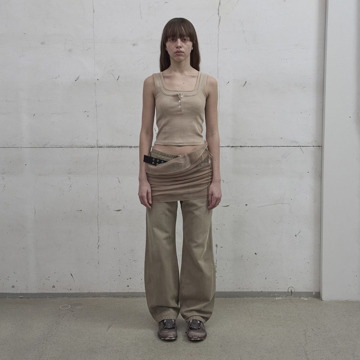 엘씨디씨티엠(LCDC™) SHEER FRILL LAYERED KNIT SKIRT (BEIGE)
