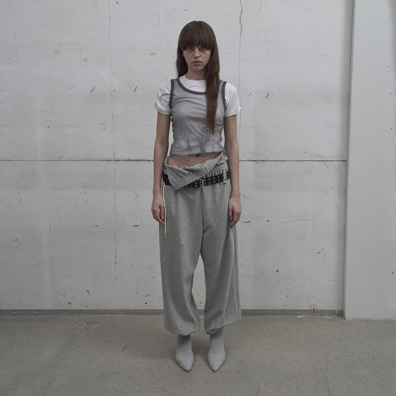 SHEER FRILL KNIT TOP (GREY)
