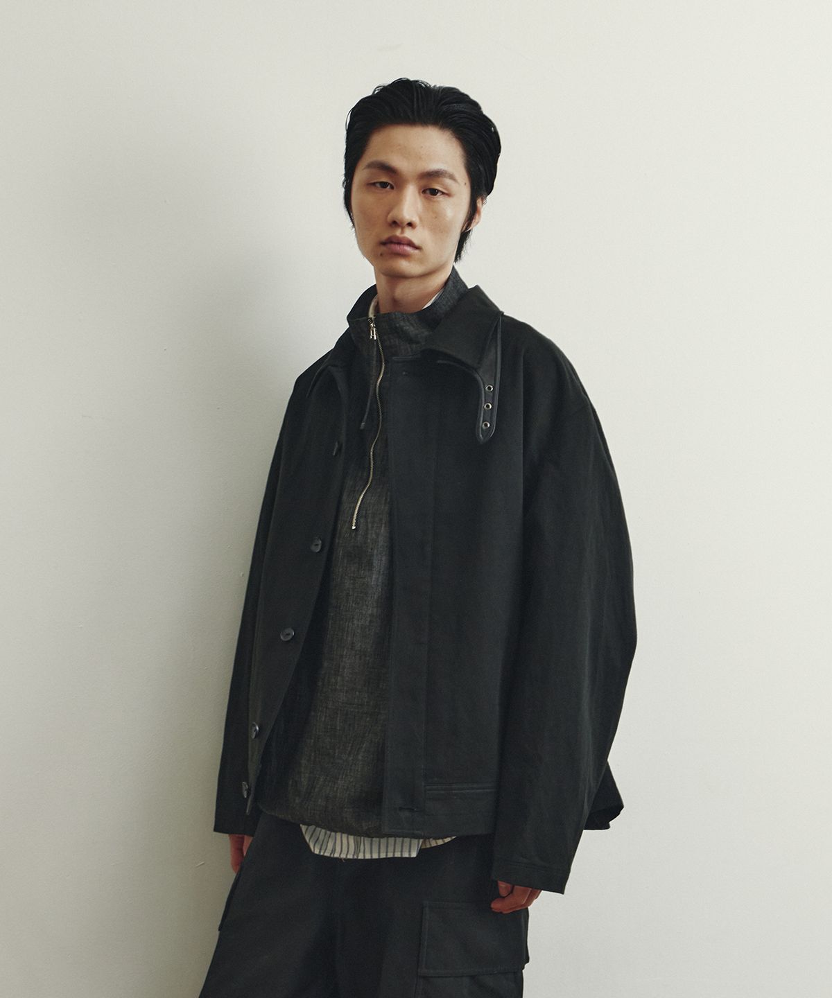 유스(YOUTH) Leather Trim Cotton Jacket - Black