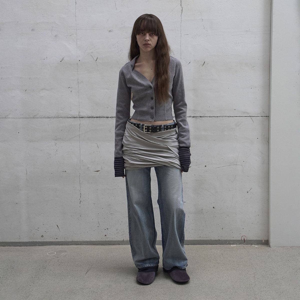 엘씨디씨티엠(LCDC™) DRAPED NECK KNIT CARDIGAN (MELANGE GREY)