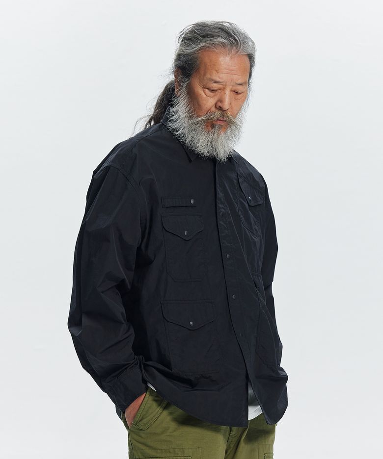 NYLON UTILITY POCKET SHIRT JACKET _ BLACK