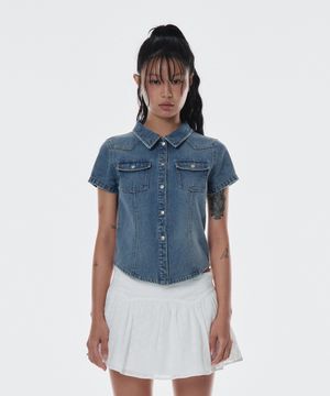 DENIM SHORTSLEEVE SHIRTS BLUE