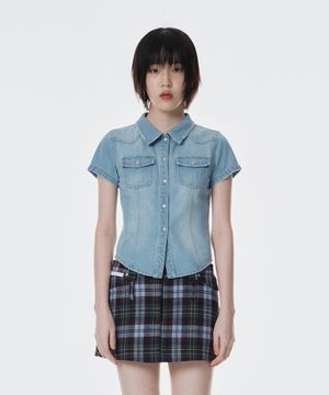 DENIM SHORTSLEEVE SHIRTS LIGHT BLUE