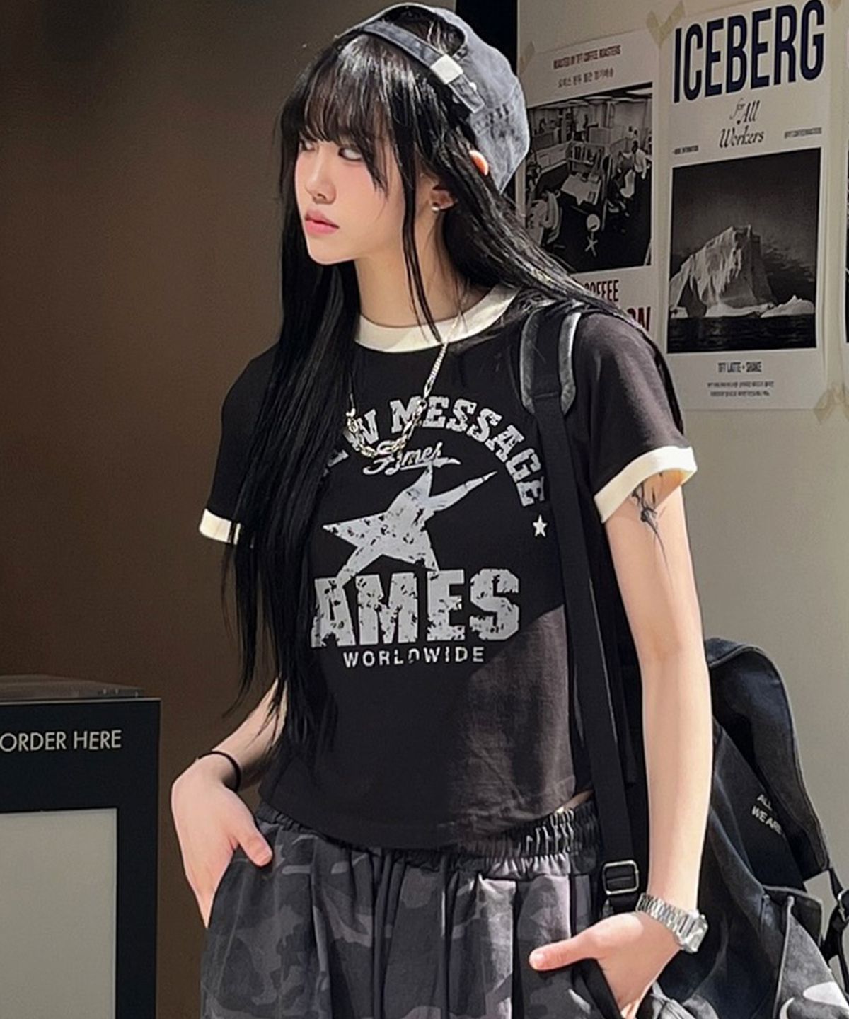 아메스 월드와이드(AMES-WORLDWIDE) VINTAGE STAR TEE BLACK