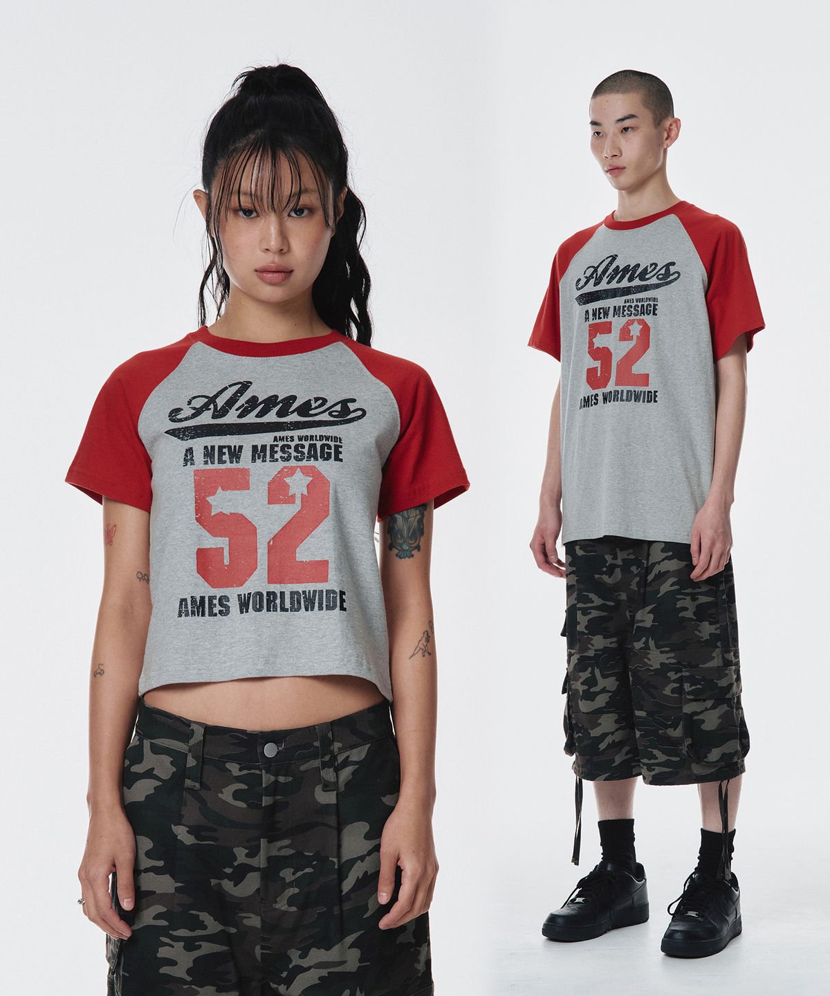 아메스 월드와이드(AMES-WORLDWIDE) 52 LOGO RAGLAN TEE RED