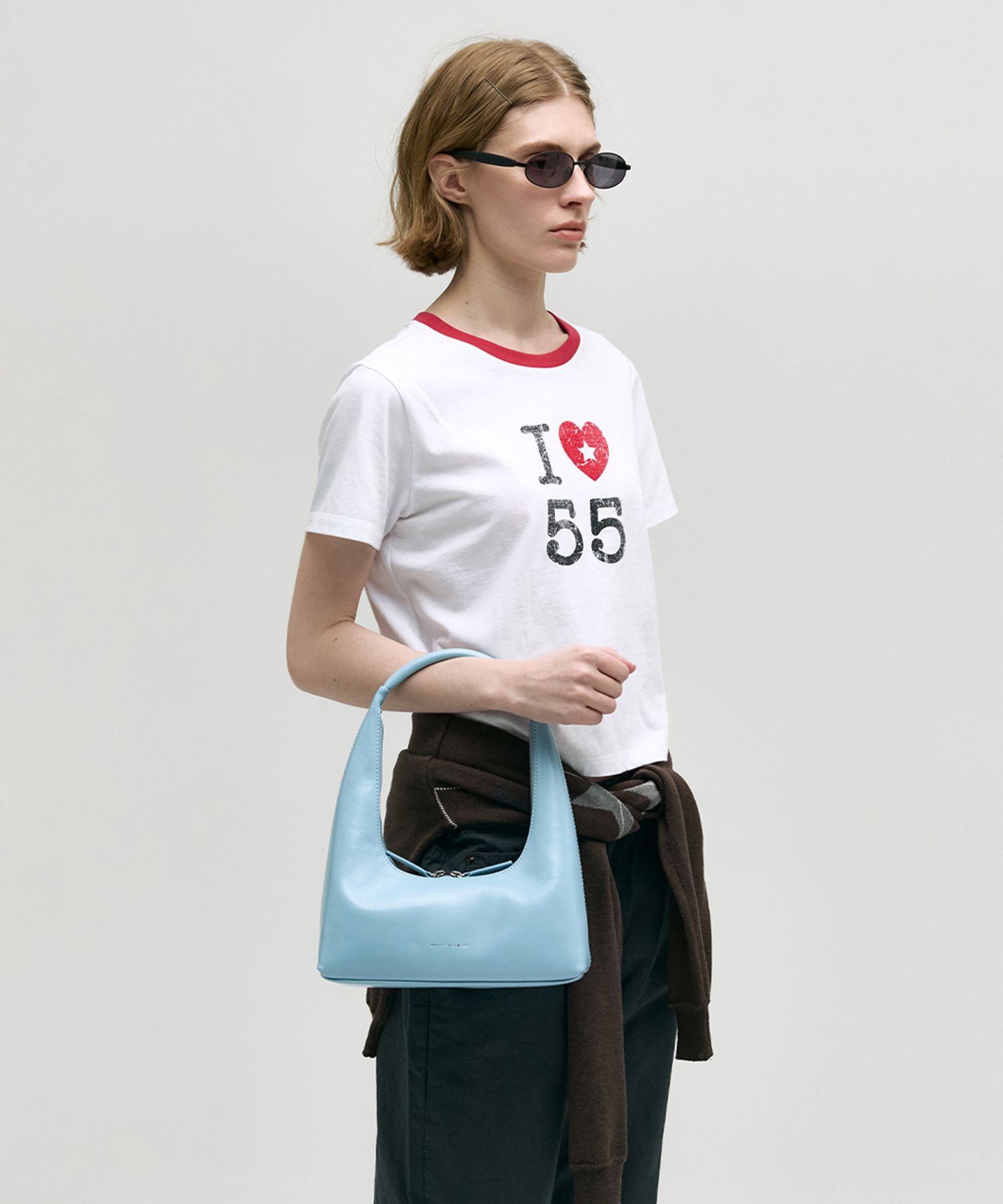 [Margesherwood] ☆ / HOBO SHOULDER /dream blue glossy plain Hobo Shoulder Bag