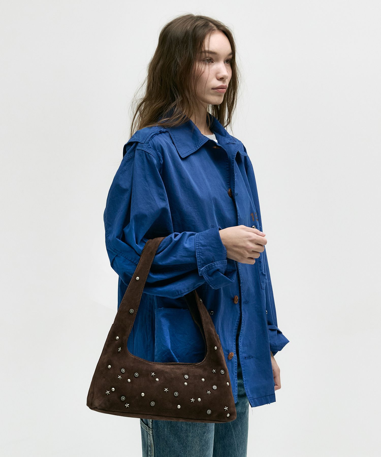 MUSINSA | MARGESHERWOOD HALTER HOBO_choco brown studded suede