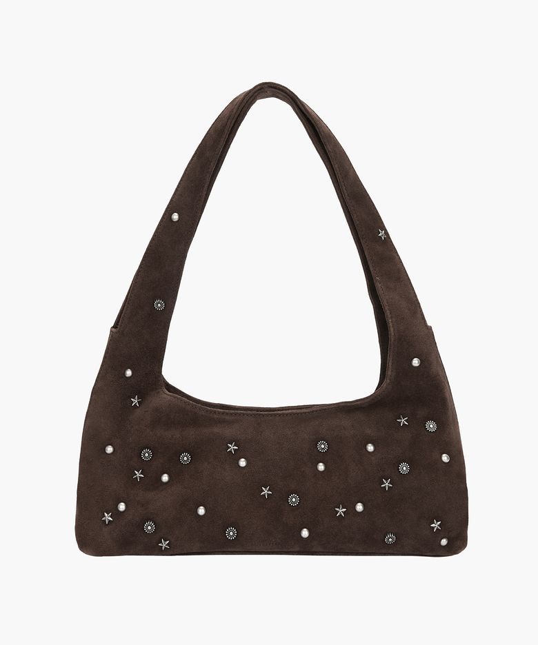 HALTER HOBO_choco brown studded suede