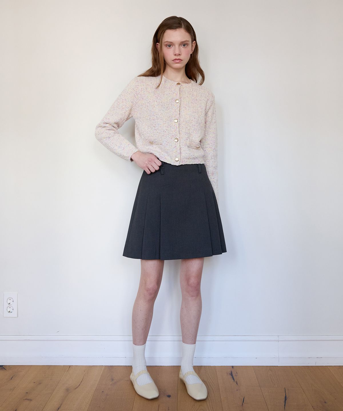 올리브 데 올리브(OLIVE DES OLIVE) 핀턱 주름 A라인 미니 스커트 OW5SS2100