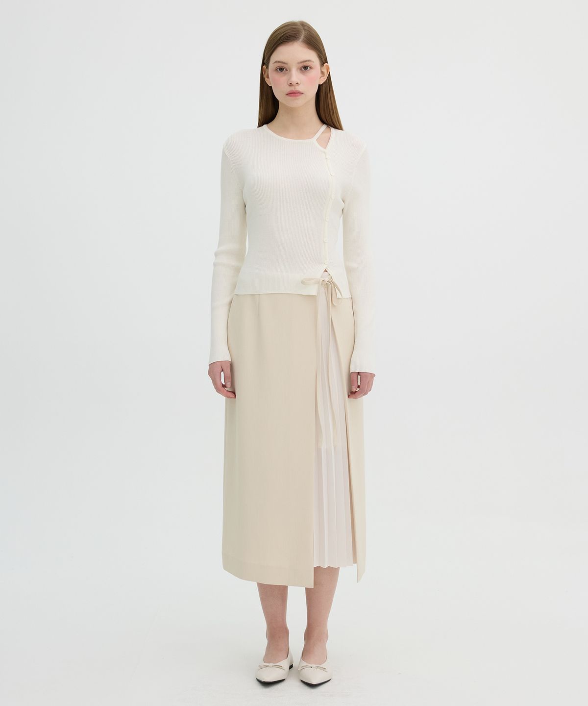 올리브 데 올리브(OLIVE DES OLIVE) 플리츠 배색 H라인 롱 스커트 OW5SS1650