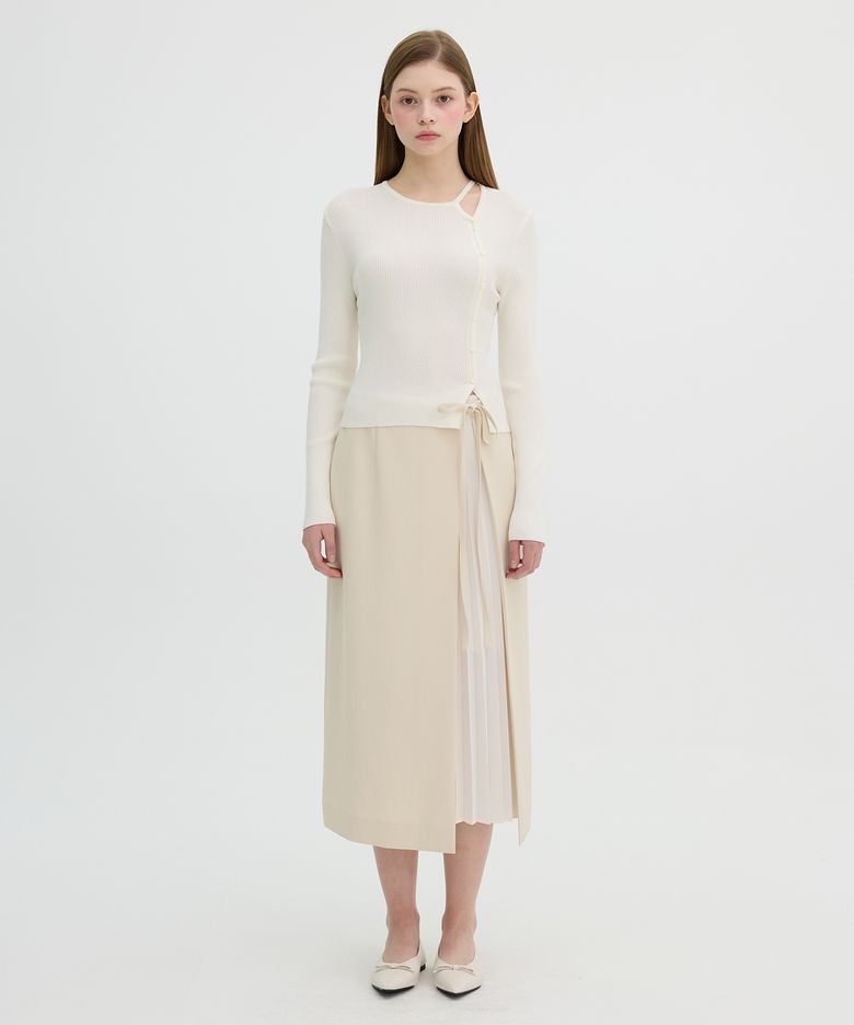 플리츠 배색 H라인 롱 스커트 OW5SS1650