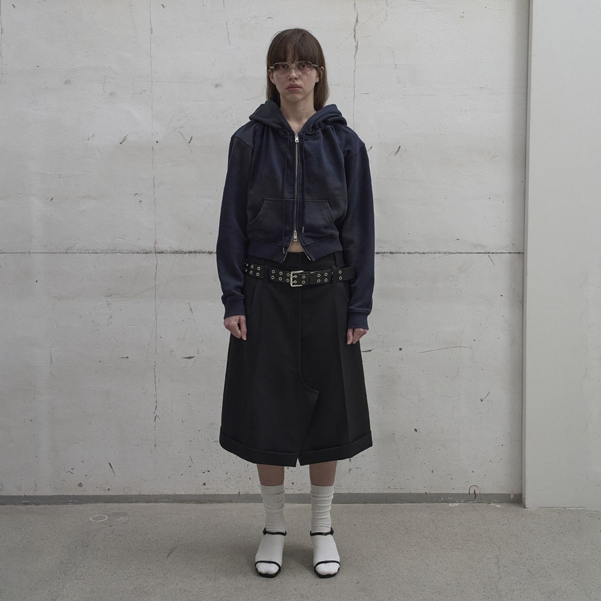 엘씨디씨티엠(LCDC™) WASHED SHIRRING HOODIE ZIP-UP (NAVY)