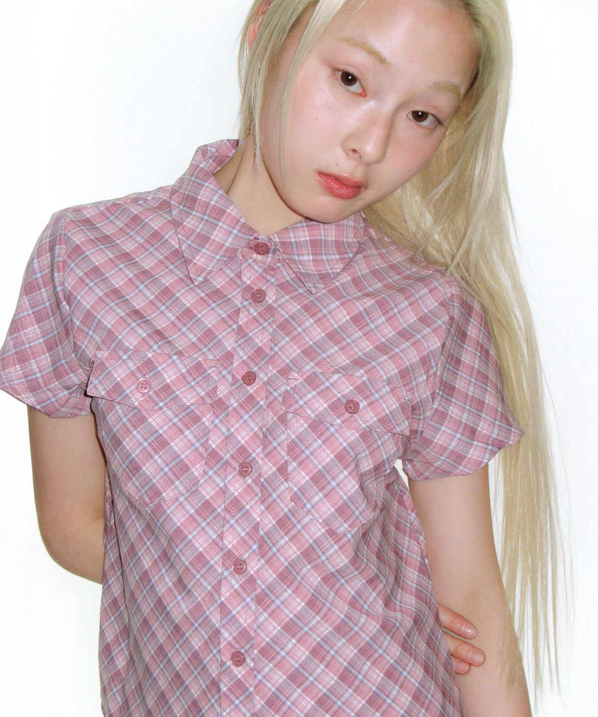아메스 월드와이드(AMES-WORLDWIDE) CHECK SHORTSLEEVE SHIRTS PINK