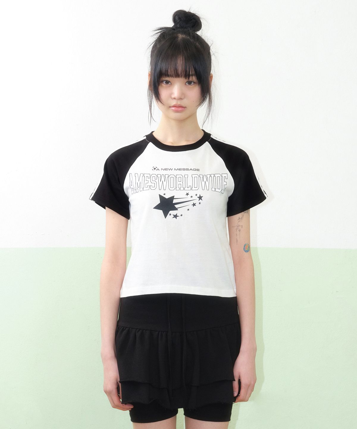아메스 월드와이드(AMES-WORLDWIDE) STAR LOGO RAGLAN TEE WHITE