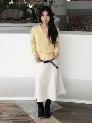 SALENA wool v neck cardigan_YELLOW