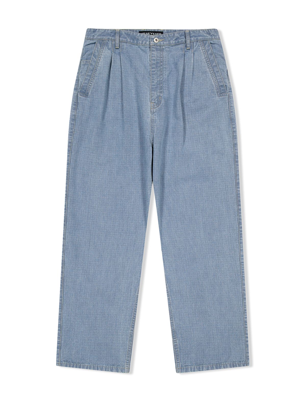 예스아이씨(YESEYESEE) Two Tucked Ripstop Denim Pants Light Indigo
