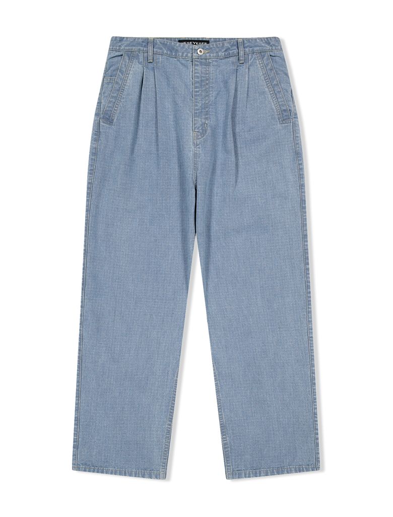 Two Tucked Ripstop Denim Pants Light Indigo